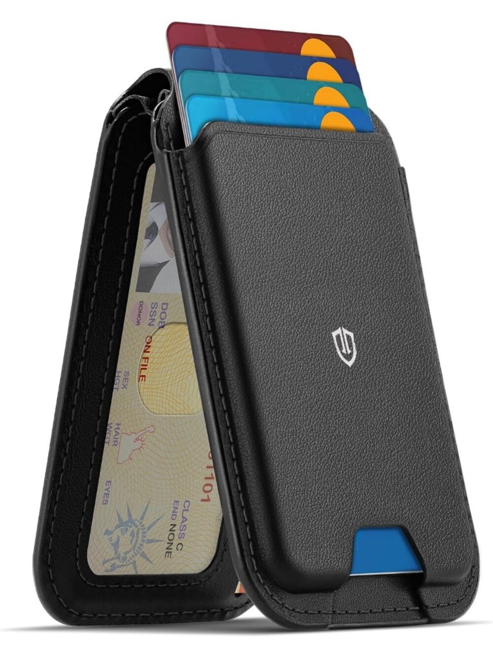 Genuine Leather MagSafe Wallet Stand - 6 Card Holders, Stylish Black Design